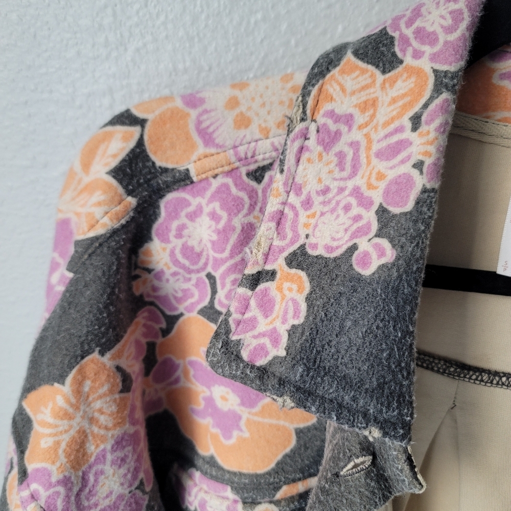 Free People Long Sleeve Overized Floral Ruby Jacket Size Small In Charcoal Combo - Picture 5 of 13
